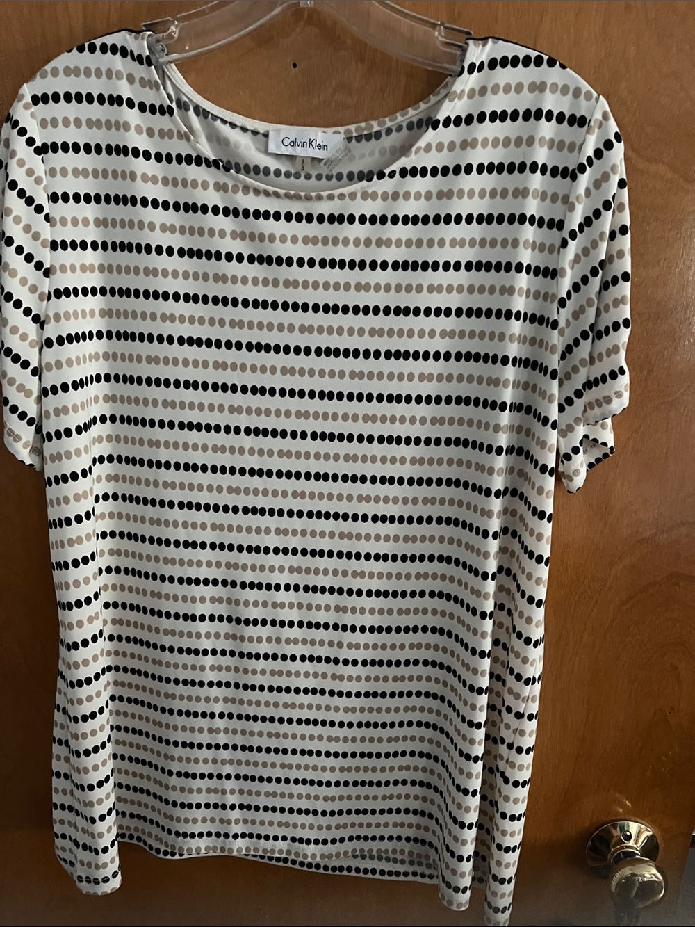 Calvin Klein Cream Short Sleeve Tee with Black and Taupe Dot Stripes